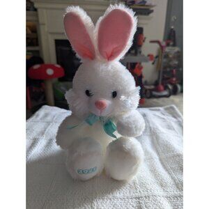 2021 Hallmark Bunny Rabbit Plush Green Bow White Stuffed Animal Pink Nose Ears